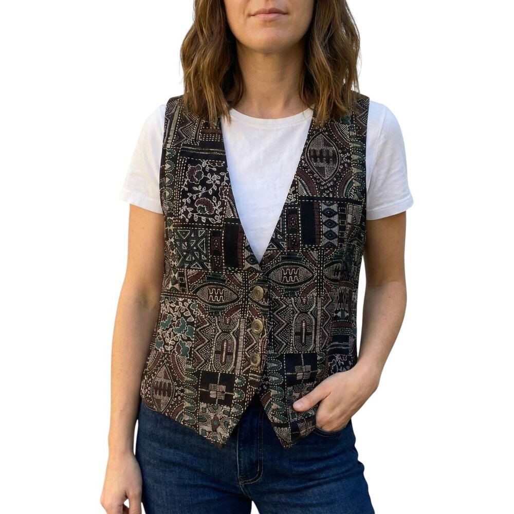 Vintage Michele Leslie of California Metallic Velvet Tribal Vest M
